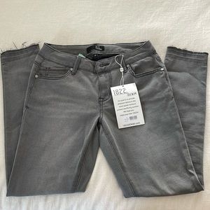 1822 Denim Frayed hem, Ankle skinny jean. Color Ash. Size 29